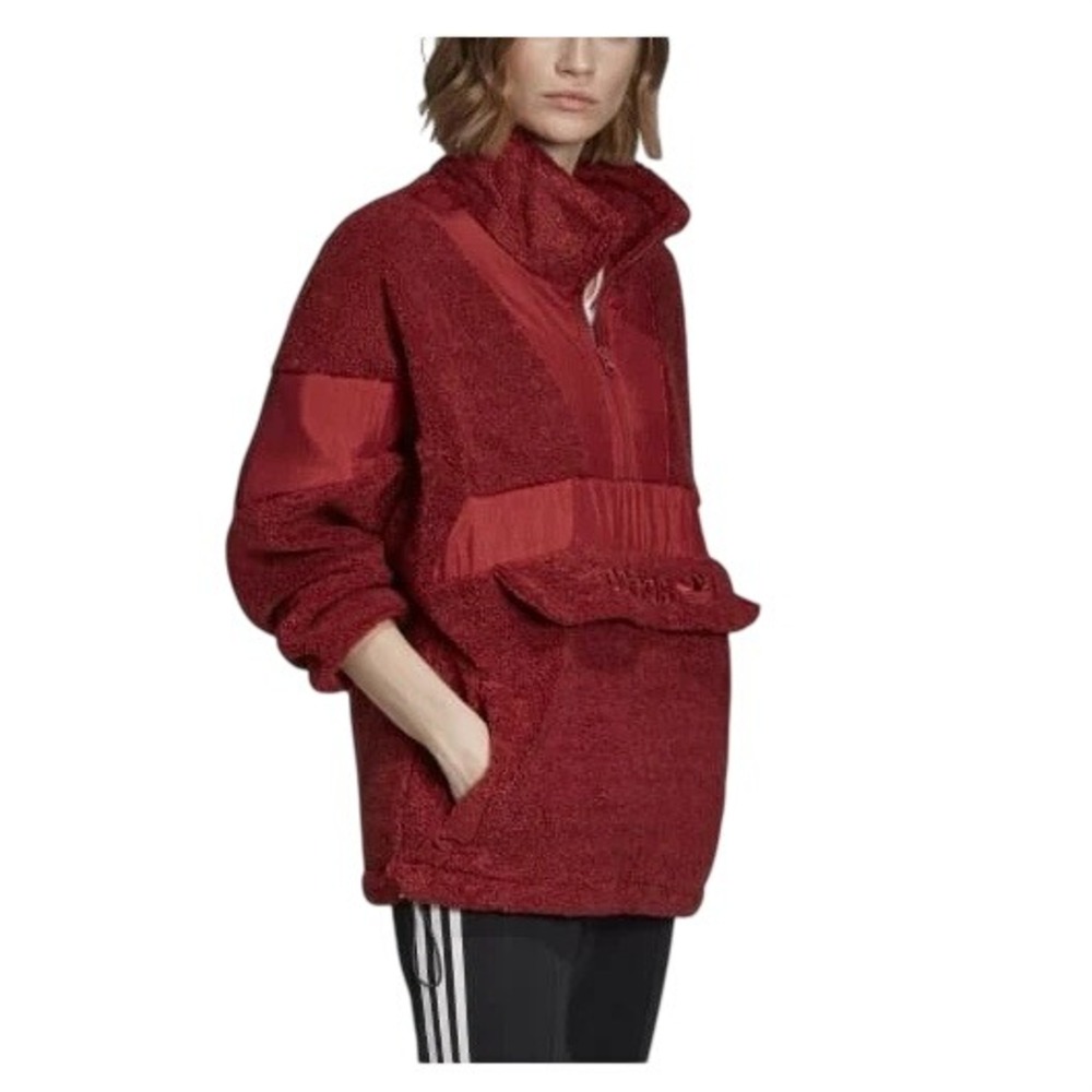 Adidas‎ Originals Women's Burgundy Sherpa Fleece Half Zip Pullover Size M - Picture 3 of 10